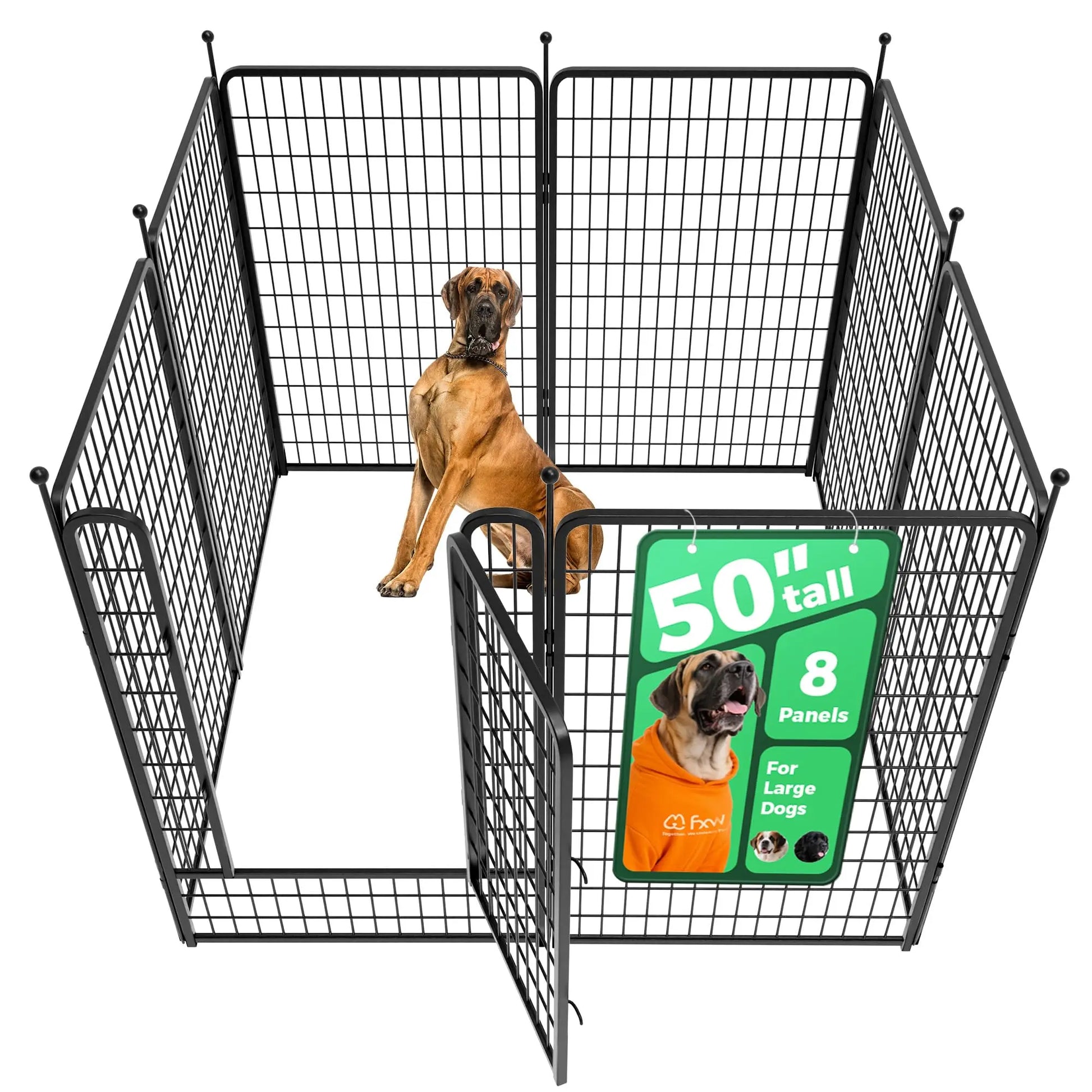FXW Rollick Unleashed Dog Playpen for Indoor, Yard, RV Camping, 40"/45"/50" Height, 8/16 Panels for Medium and Large Dogs, Black/White│Patented,Summervibes