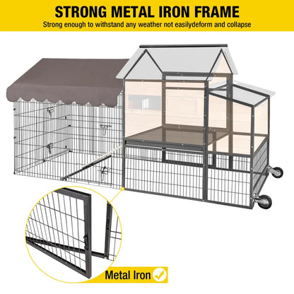 Aivituvin- AIR7006 Wooden Chicken Tractor with Metal Frame for 6-8 Chickens,Chicken Coop