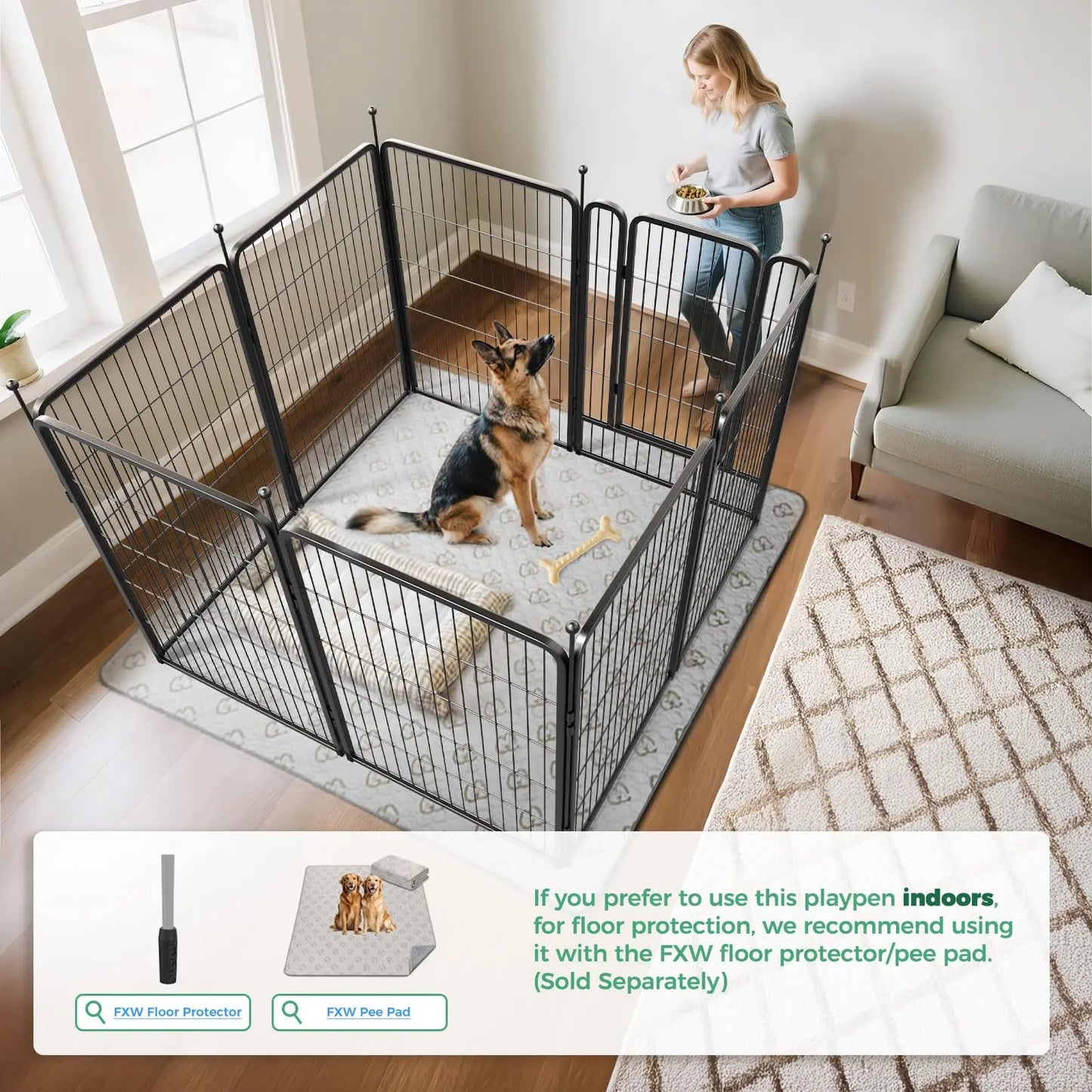 FXW Rollick Unleashed Dog Playpen for Indoor, Yard, RV Camping, 40"/45"/50" Height, 8/16 Panels for Medium and Large Dogs, Black/White│Patented,Summervibes