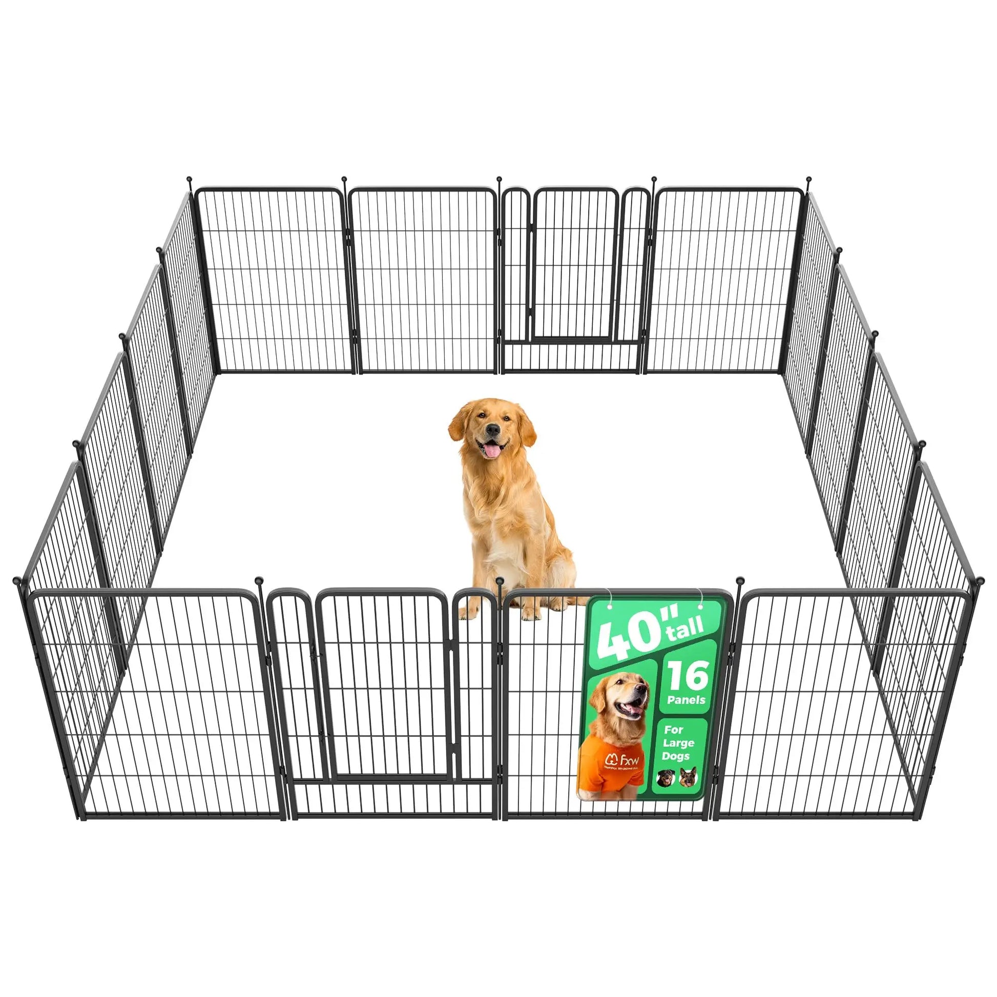 FXW Rollick Unleashed Dog Playpen for Indoor, Yard, RV Camping, 40"/45"/50" Height, 8/16 Panels for Medium and Large Dogs, Black/White│Patented,Summervibes