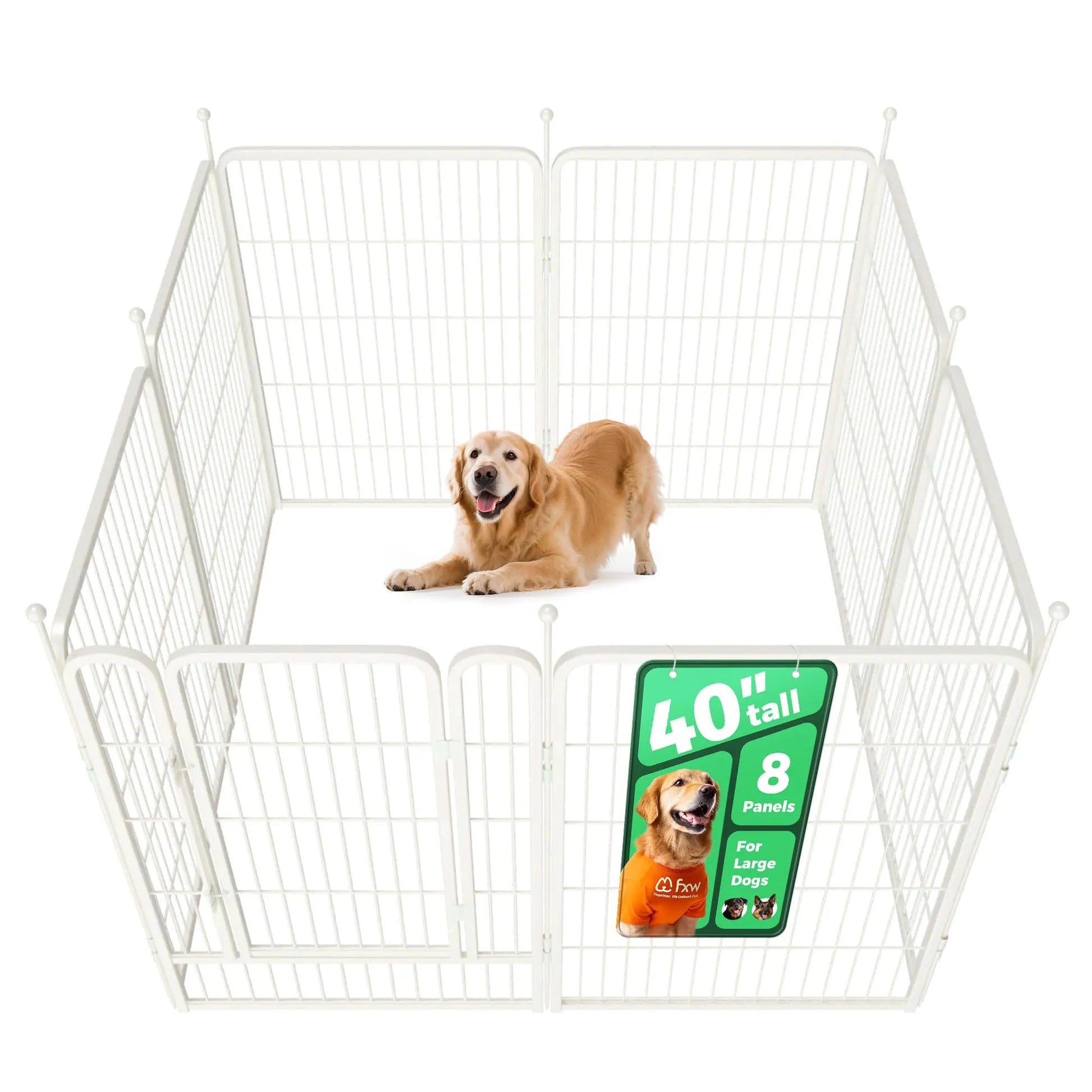 FXW Rollick Unleashed Dog Playpen for Indoor, Yard, RV Camping, 40"/45"/50" Height, 8/16 Panels for Medium and Large Dogs, Black/White│Patented,Summervibes