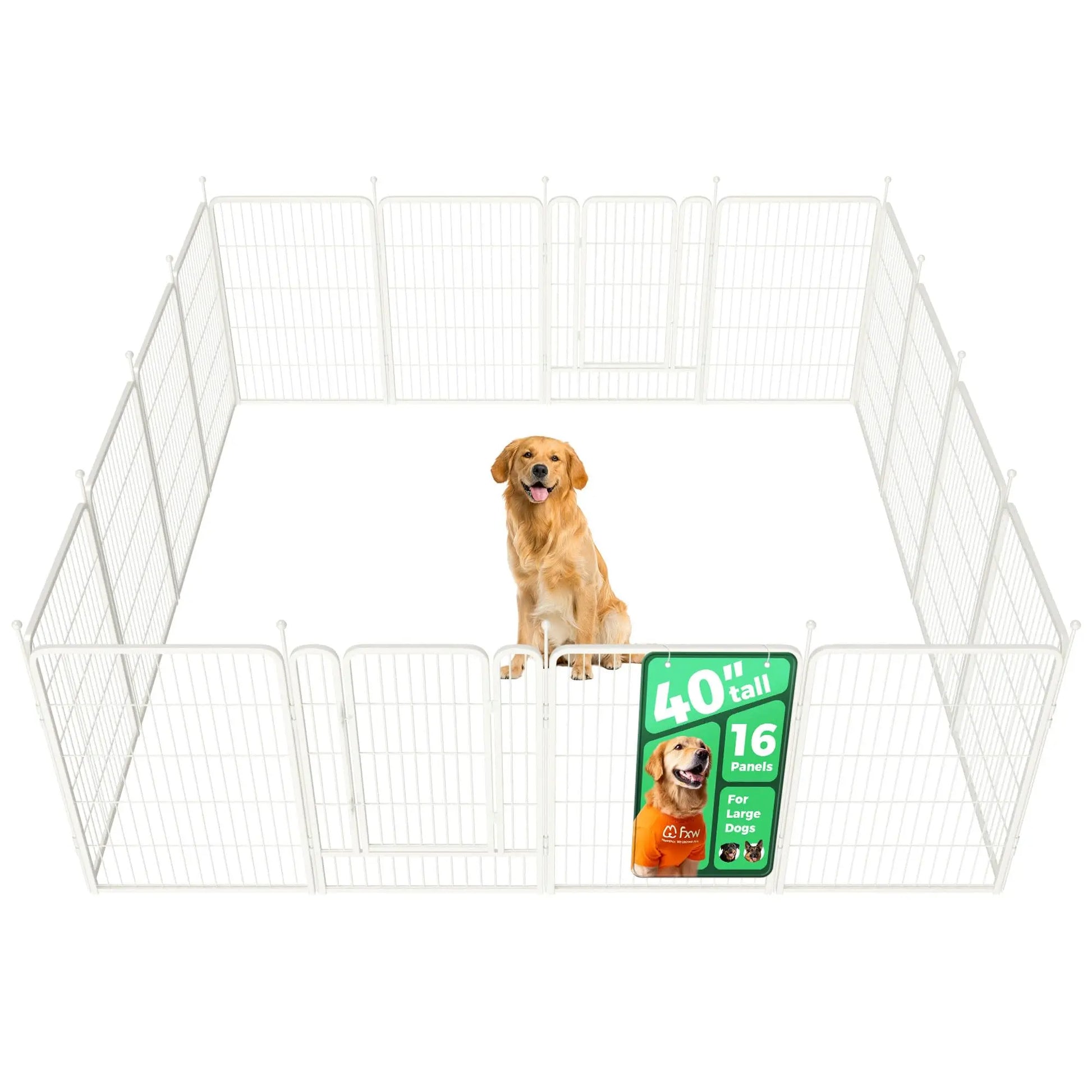 FXW Rollick Unleashed Dog Playpen for Indoor, Yard, RV Camping, 40"/45"/50" Height, 8/16 Panels for Medium and Large Dogs, Black/White│Patented,Summervibes